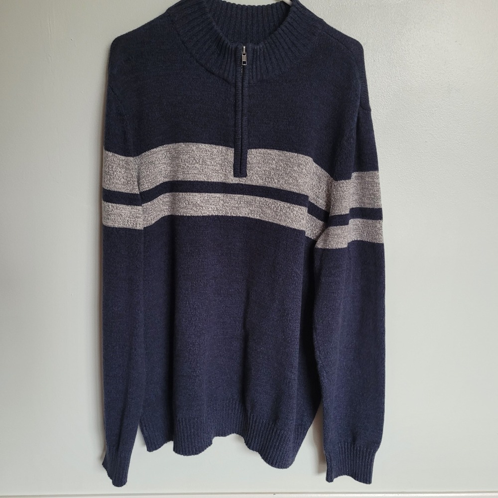 Urban Pipeline Mens Blue Gray Stripe Quarter Zip Pullover Sweater XXLarge Casual